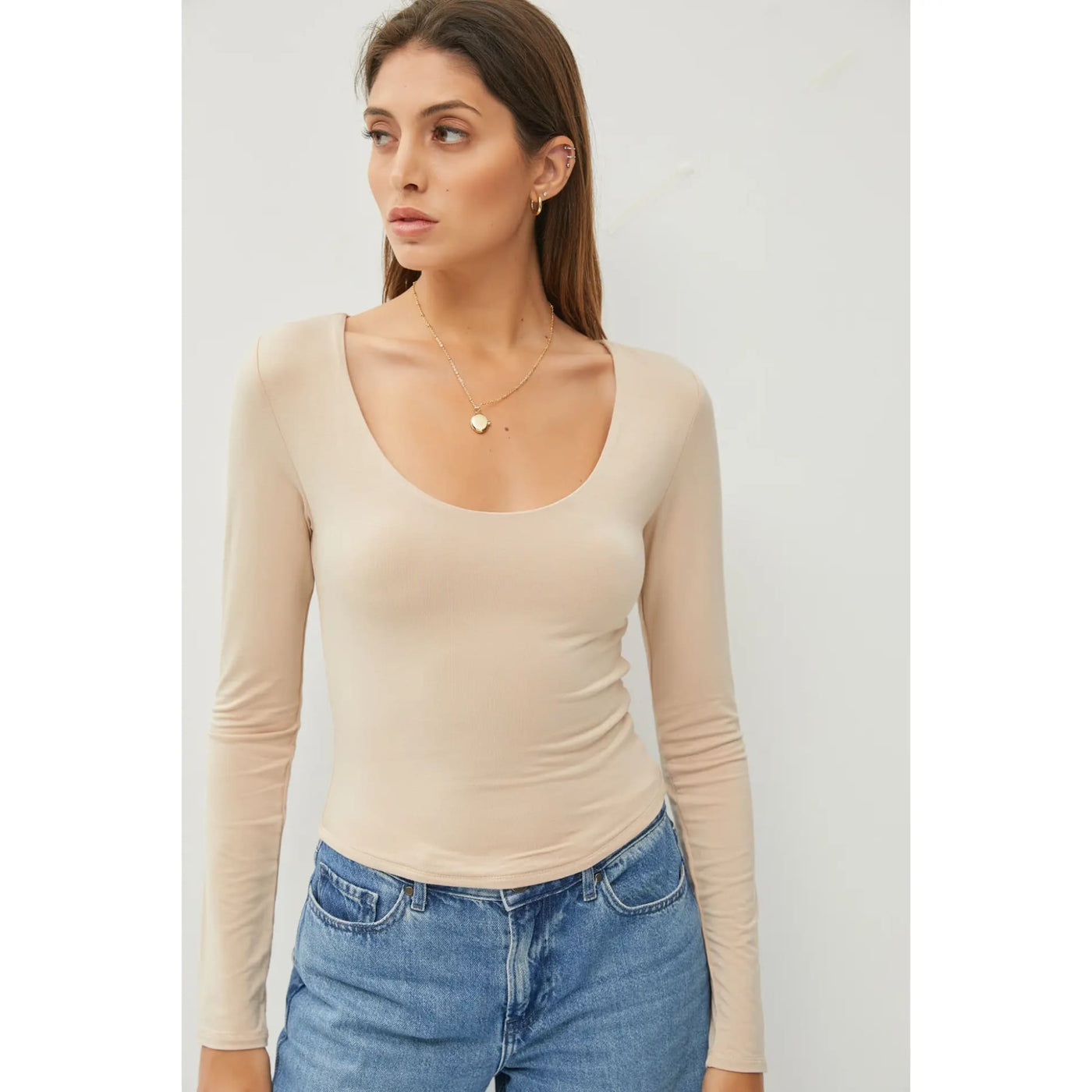 Everyday Basic Long Sleeve Top - S / Light Taupe - 120 Long Sleeve Tops