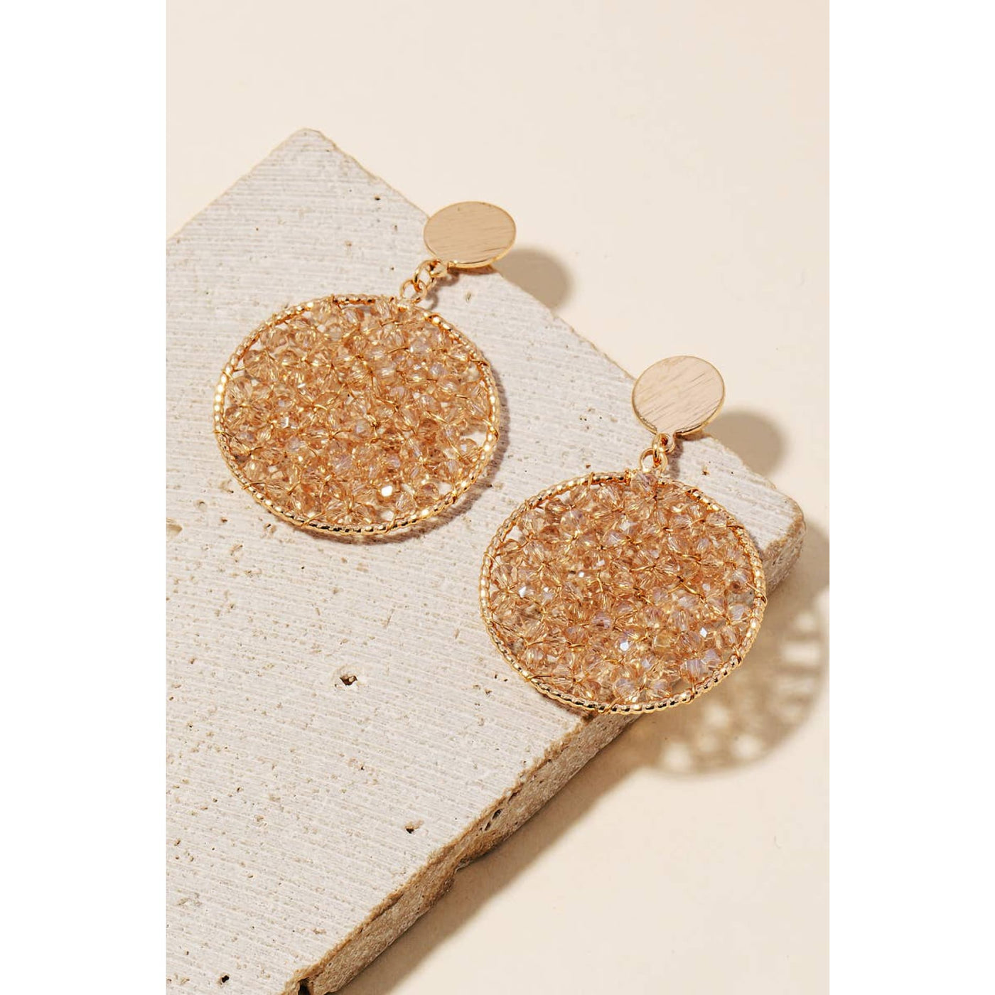 Faceted Bead Disc Dangle Earrings - Brown - 190 Jewelry