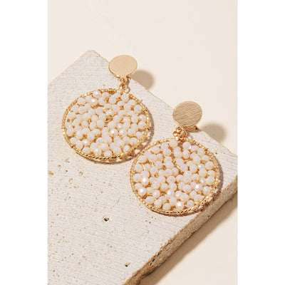 Faceted Bead Disc Dangle Earrings - Ivory - 190 Jewelry