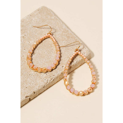 Faceted Bead Tear Dangle Hook Earrings - Peach - 190 Jewelry