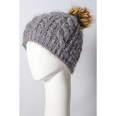 Faux Mohair Cable Knit Pom Pom Beanie - 210 Other Accessories