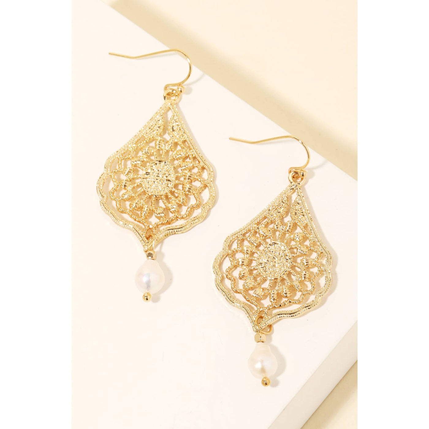 Filigree Charm Dangle Earrings - Gold - 190 Jewelry