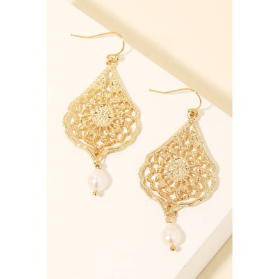 Filigree Charm Dangle Earrings - Gold - 190 Jewelry