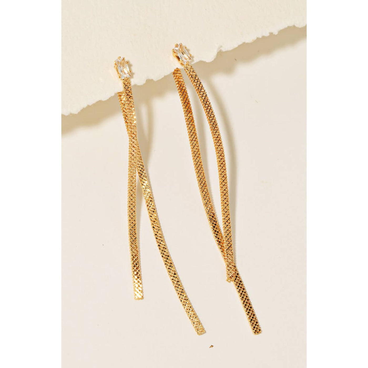 Flat Chain Dangle Rhinestone Stud Earrings - Gold - 190 Jewelry