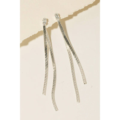 Flat Chain Dangle Rhinestone Stud Earrings - Silver - 190 Jewelry