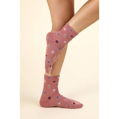 Floral Print Textured Crew Socks - 210 Other Accessories