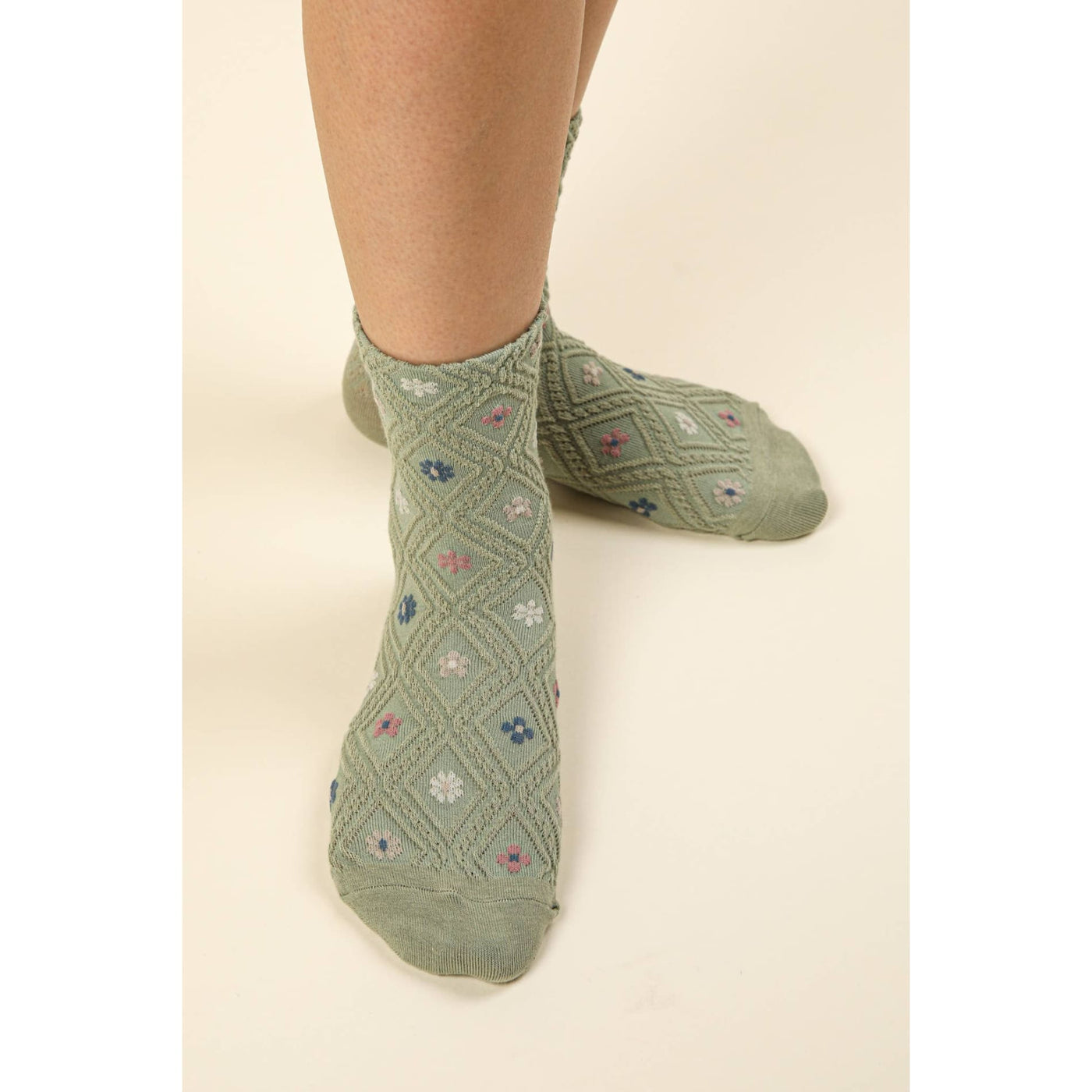 Floral Print Textured Crew Socks - 210 Other Accessories