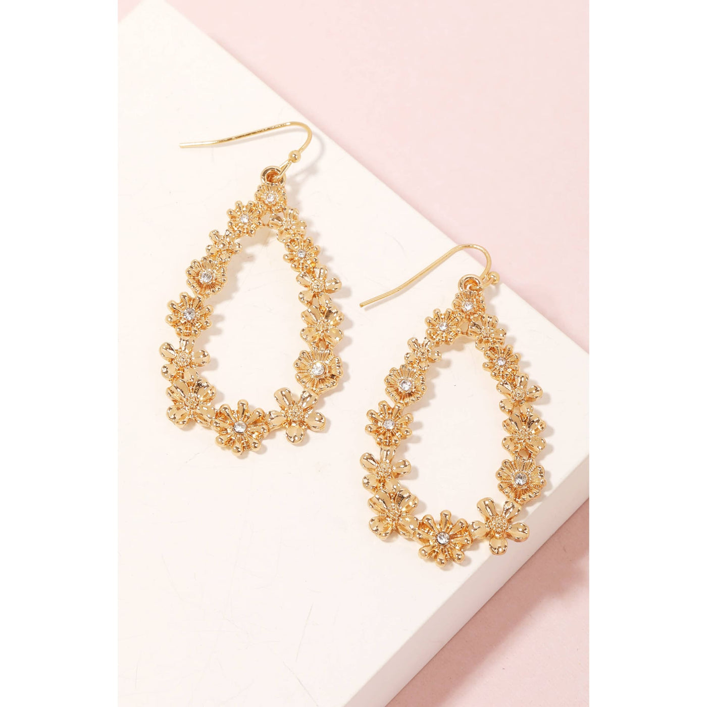 Floral Teardrop Cutout Earrings - Gold - 190 Jewelry