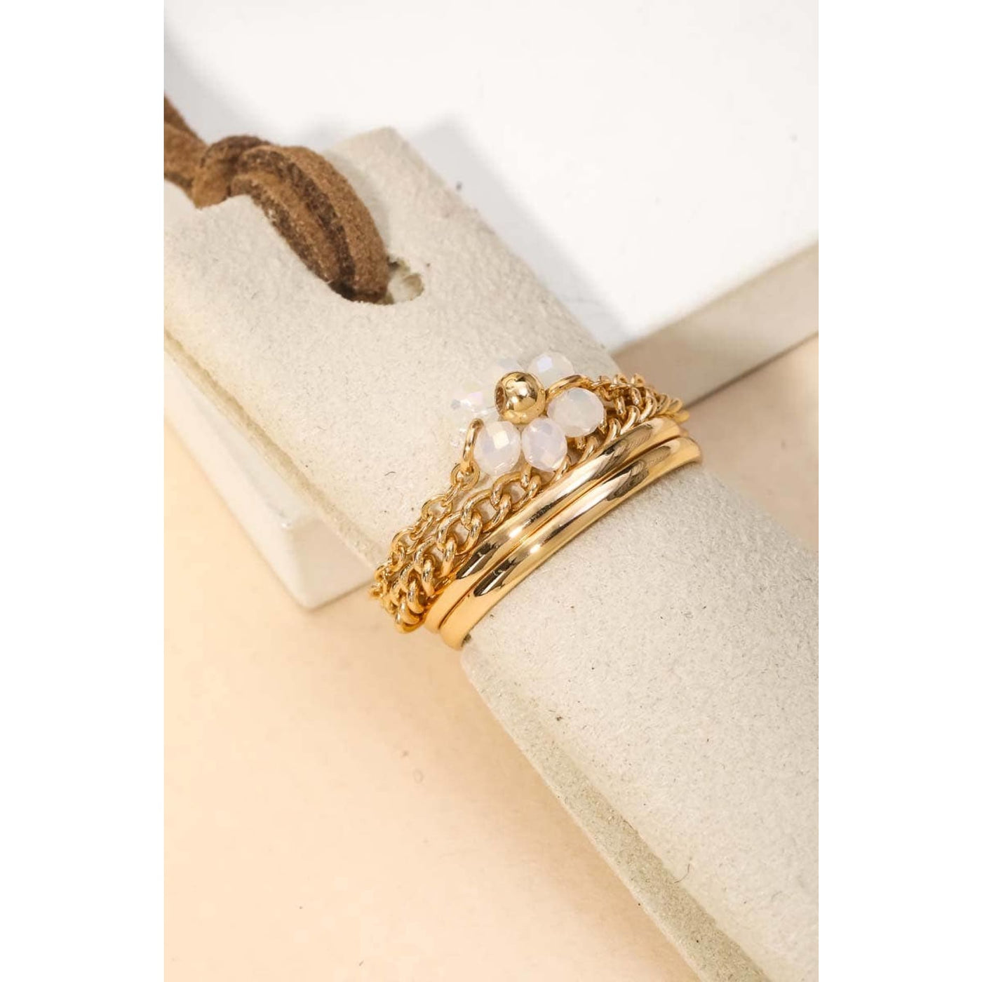 Flower Bead Stackable Ring Set - Gold - 190 Jewelry