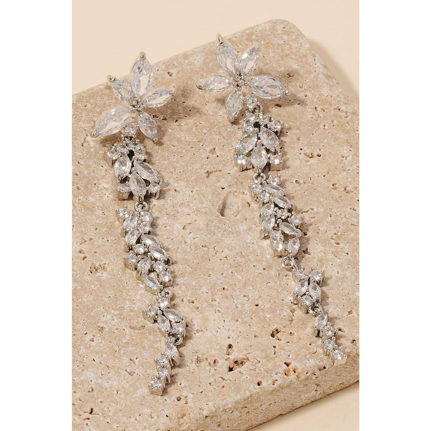 Flower Chain Dangle Earrings - Silver - 190 Jewelry