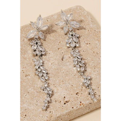 Flower Chain Dangle Earrings - Silver - 190 Jewelry