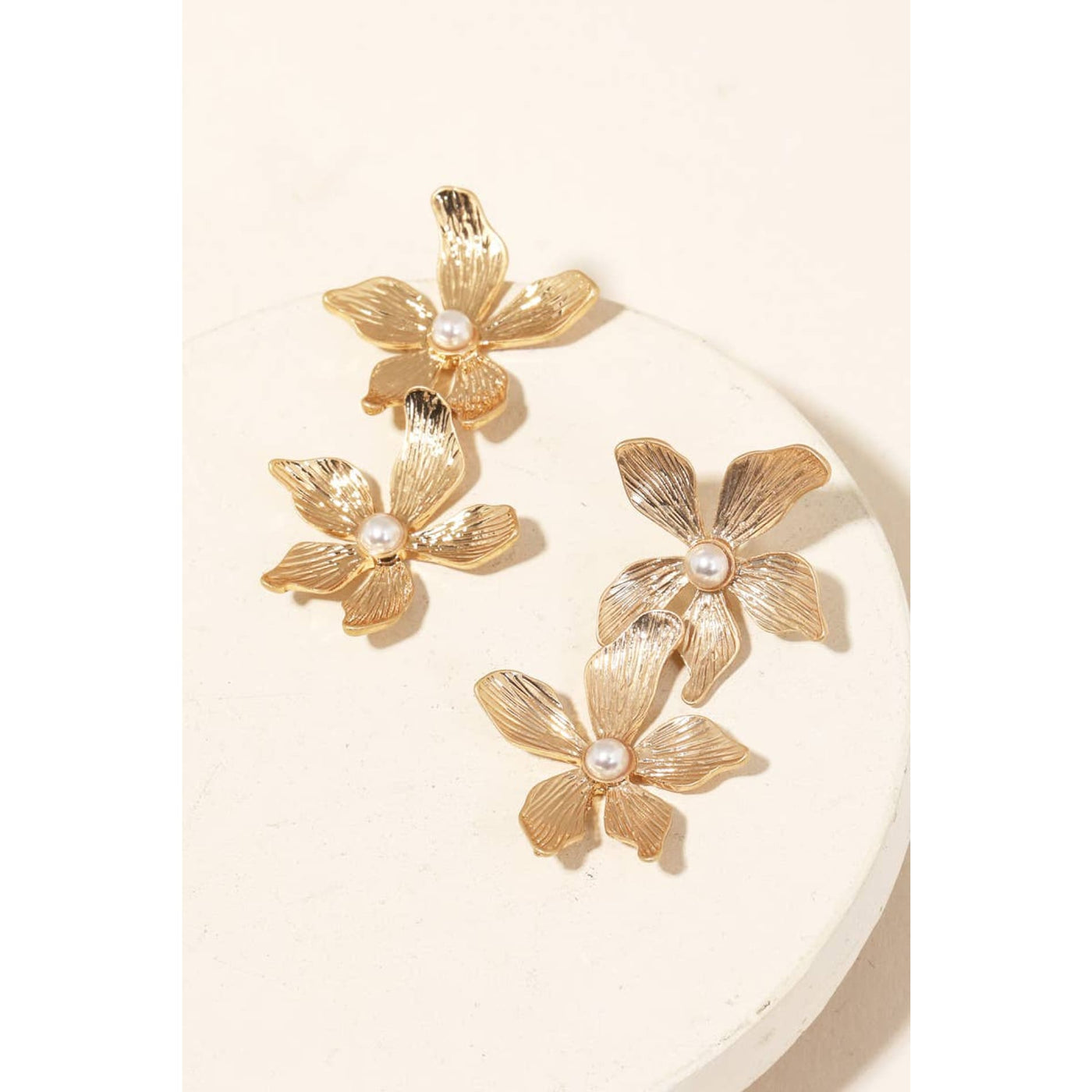 Flower Drop Earrings - Gold - 190 Jewelry