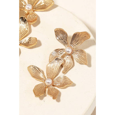 Flower Drop Earrings - Gold - 190 Jewelry