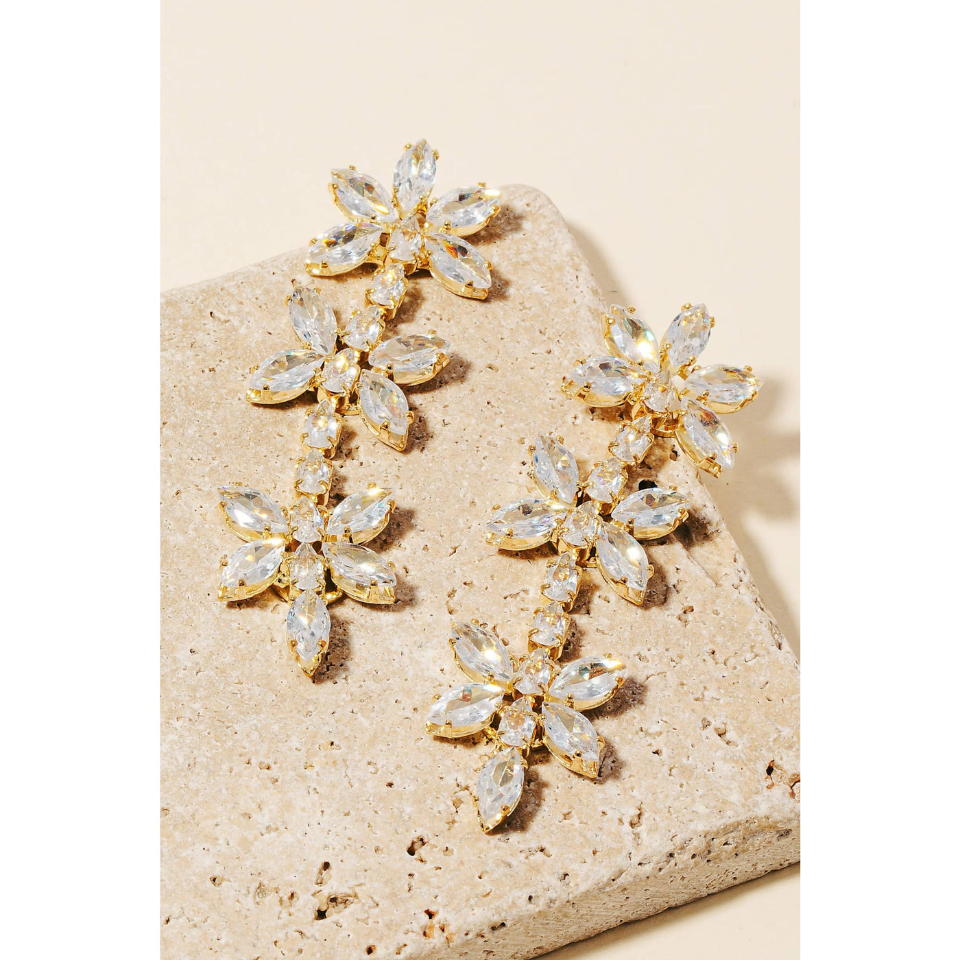 Gem Flower Earrings - Gold - 190 Jewelry