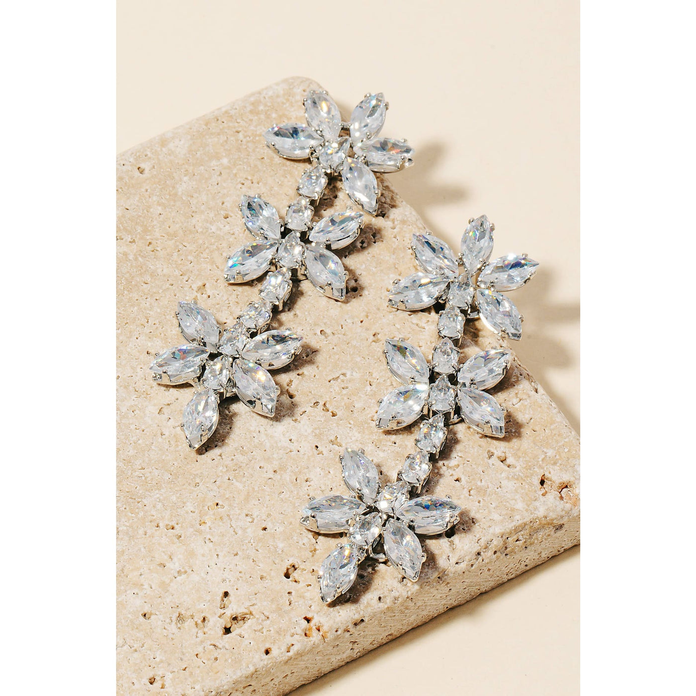 Gem Flower Earrings - Silver - 190 Jewelry