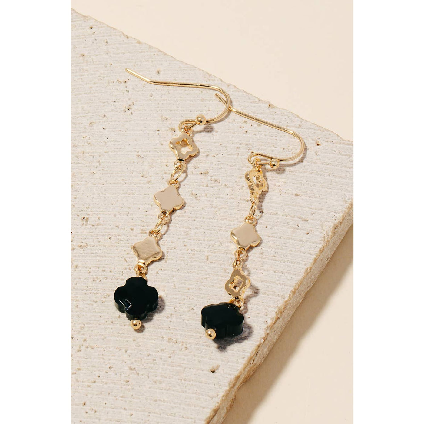 Glass Clover Dangle Earrings - Black - 190 Jewelry