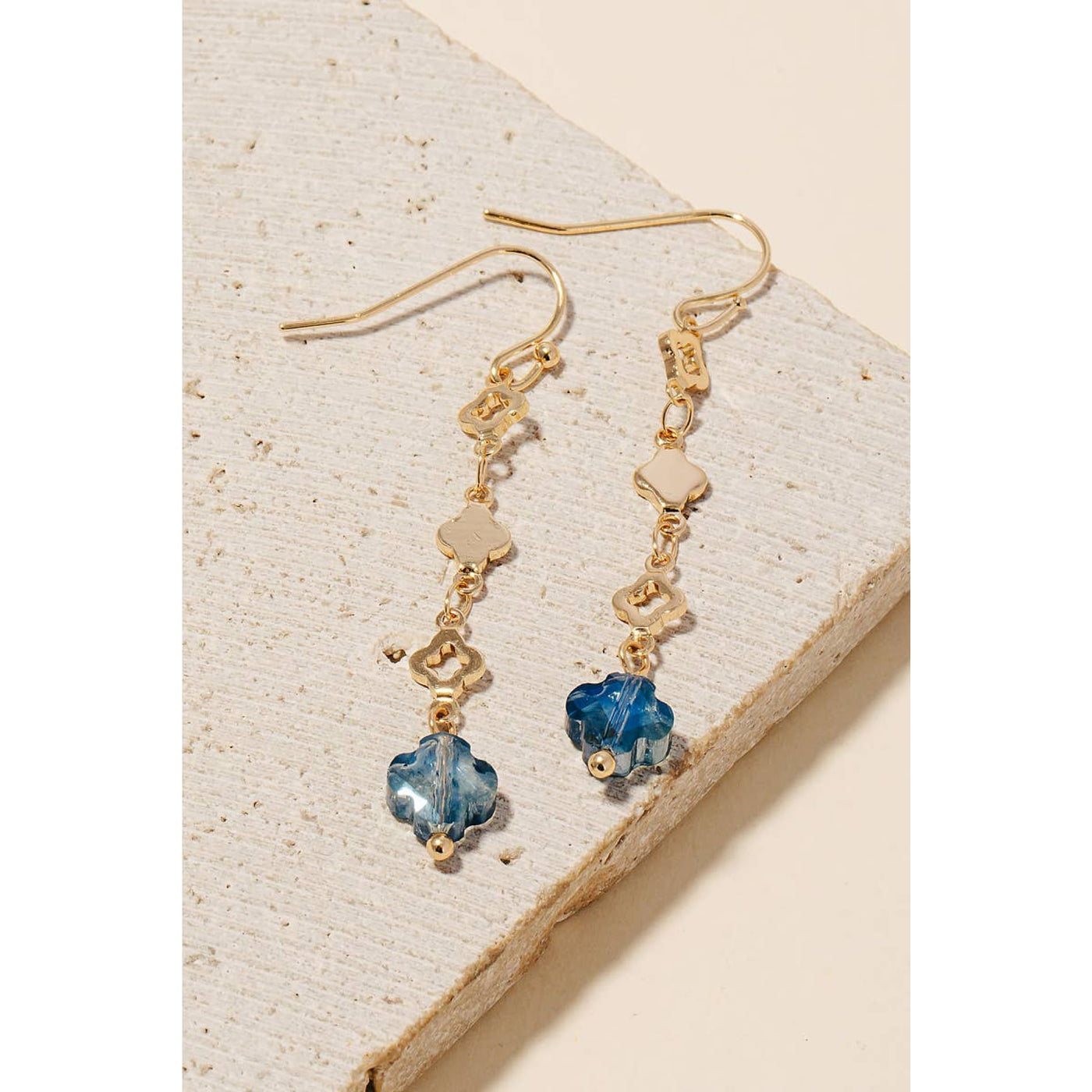 Glass Clover Dangle Earrings - Blue - 190 Jewelry