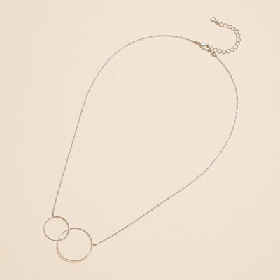 Gold Dipped Double Circle Interlocking Necklace - White Gold - 190 Jewelry