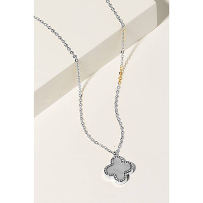 Gold Dipped Pave Clover Necklace - Silver - 190 Jewelry