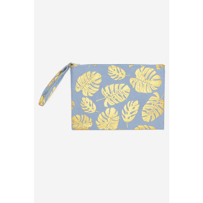 Gold Foil Tropical Leaves Pouch Bag - Blue 210 Other Accessories