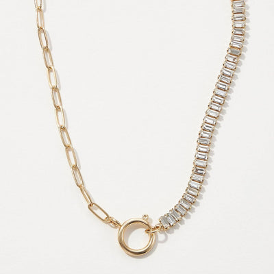 Half Crystal Half Paperclip Necklace - Gold - 190 Jewelry