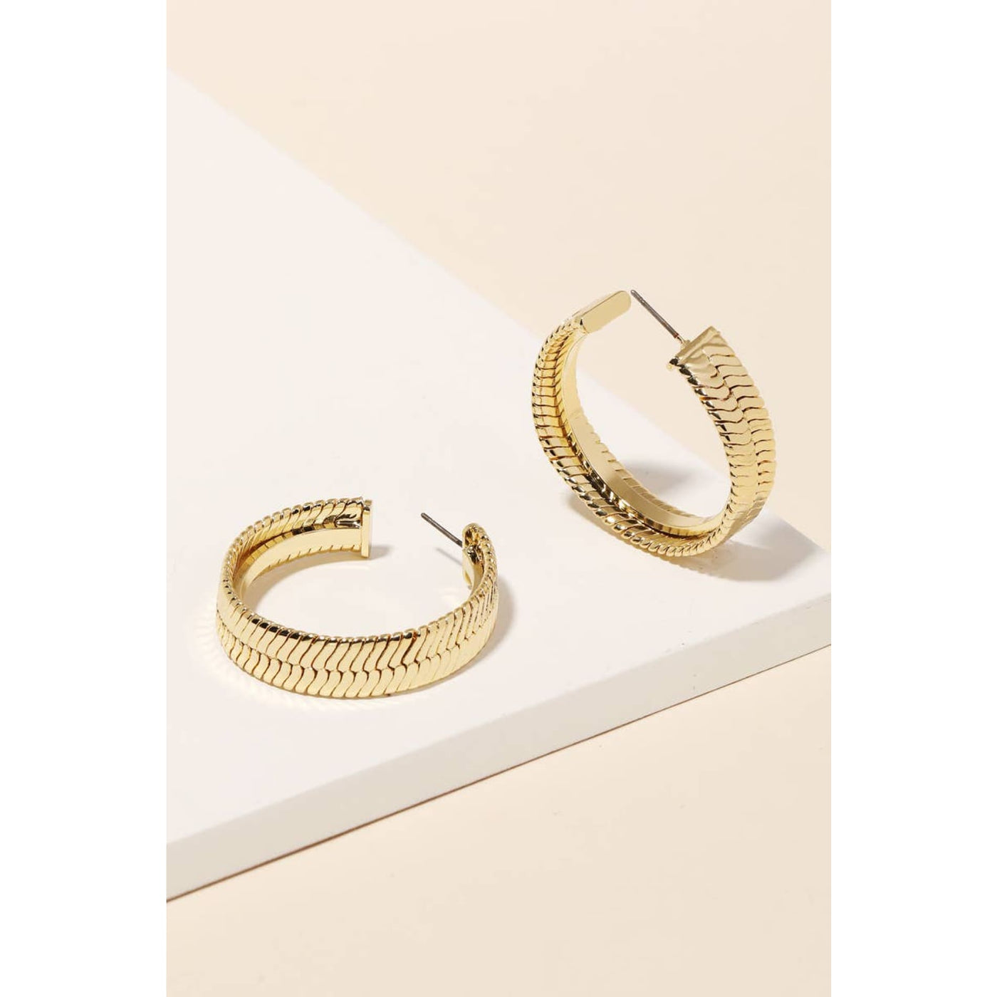 Herringbone Hoop Earrings - Gold - 190 Jewelry