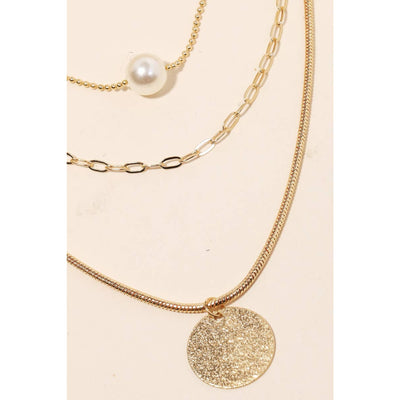 Layered Chain Link Disc Necklace - Gold - 190 Jewelry