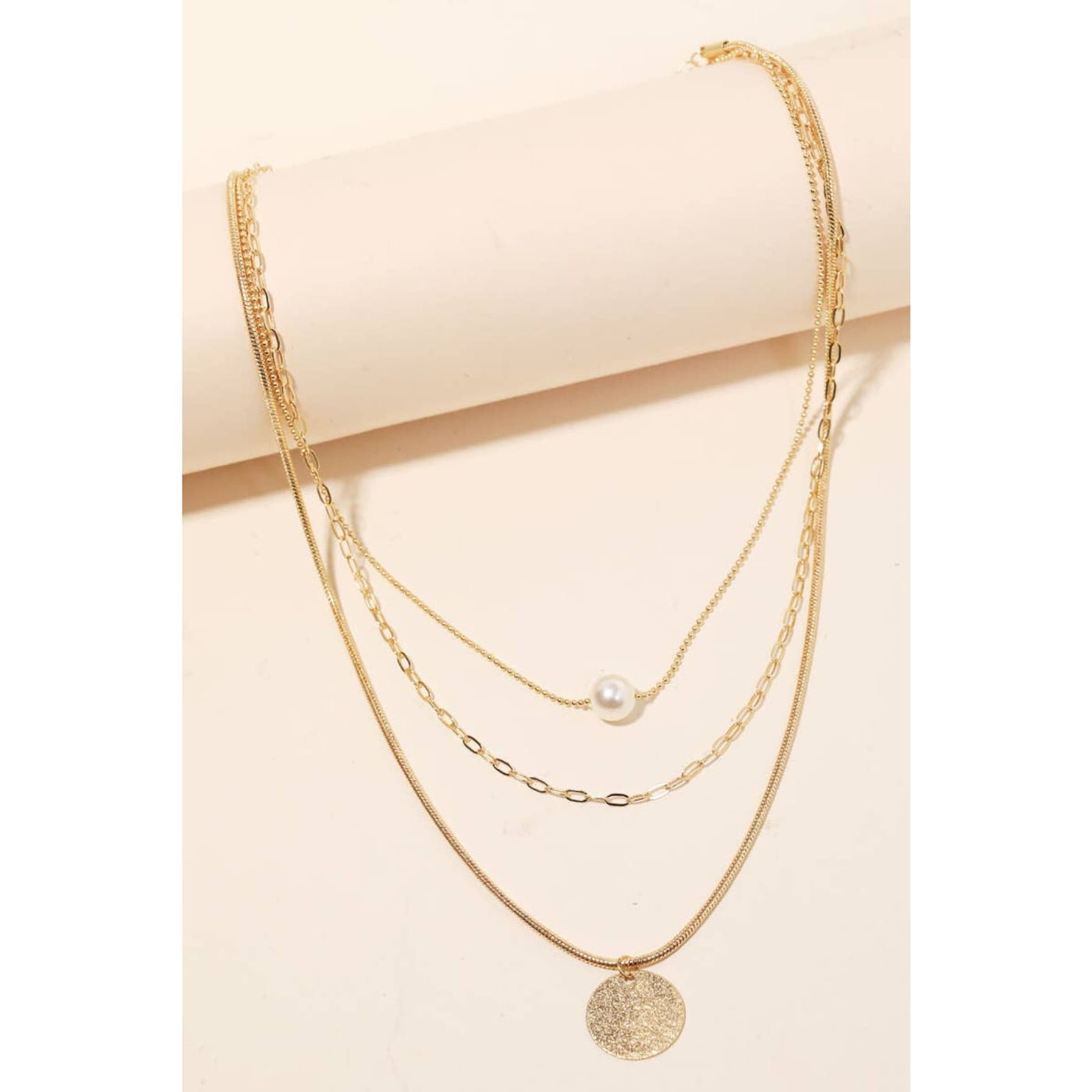 Layered Chain Link Disc Necklace - Gold - 190 Jewelry