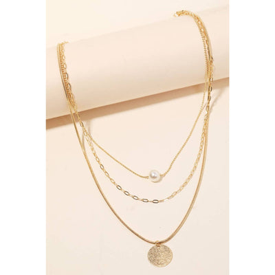 Layered Chain Link Disc Necklace - Gold - 190 Jewelry