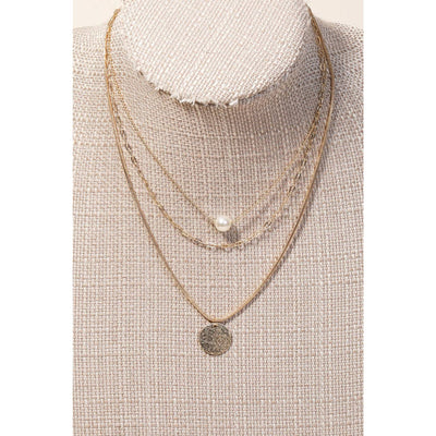 Layered Chain Link Disc Necklace - Gold - 190 Jewelry