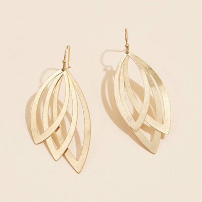 Layered Leaf Metal Earrings - Gold - 190 Jewelry