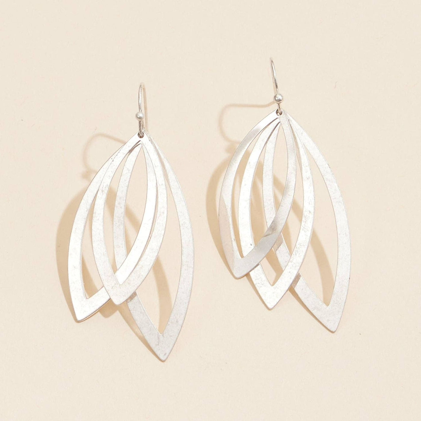 Layered Leaf Metal Earrings - Silver - 190 Jewelry