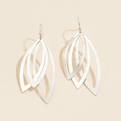 Layered Leaf Metal Earrings - Silver - 190 Jewelry