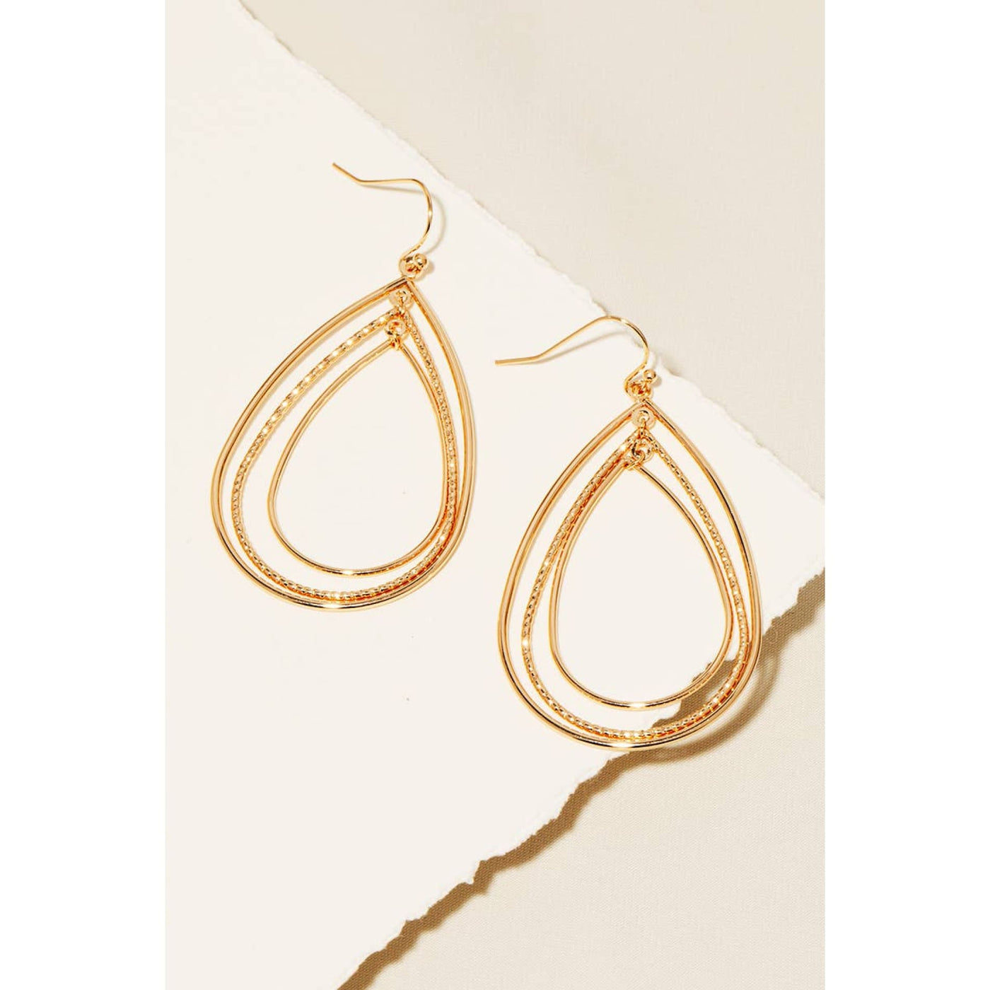 Layered Metallic Tear Dangle Earrings - Gold - 190 Jewelry