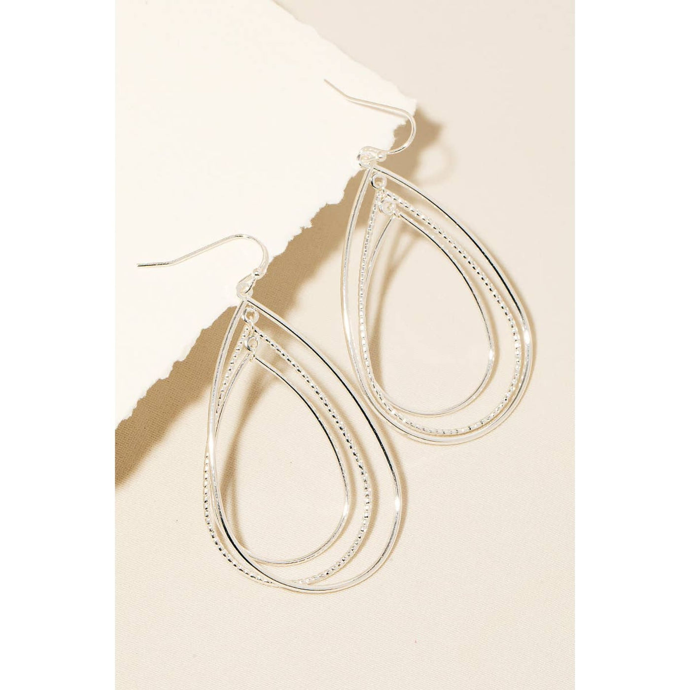 Layered Metallic Tear Dangle Earrings - Silver - 190 Jewelry