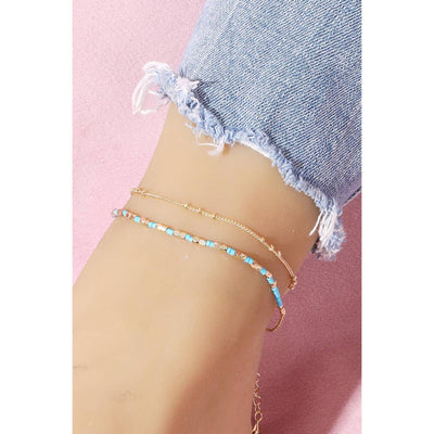 Layered Mini Seed Bead Anklet - Turquoise 190 Jewelry