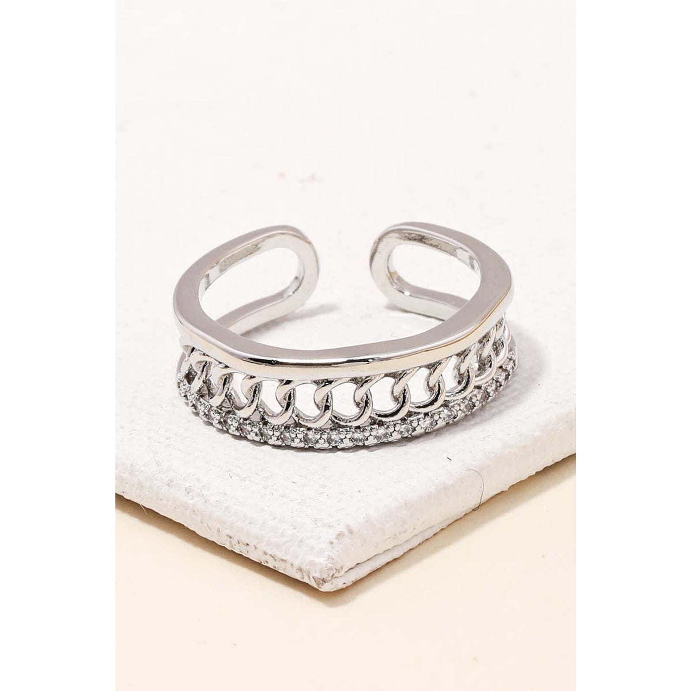 Layered Pave Chain Ring - Silver - 190 Jewelry