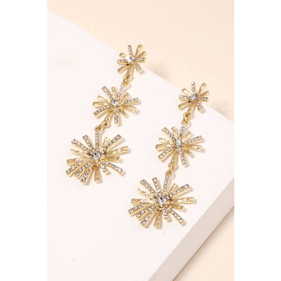 Layered Star Burst Drop Earrings - Gold 190 Jewelry