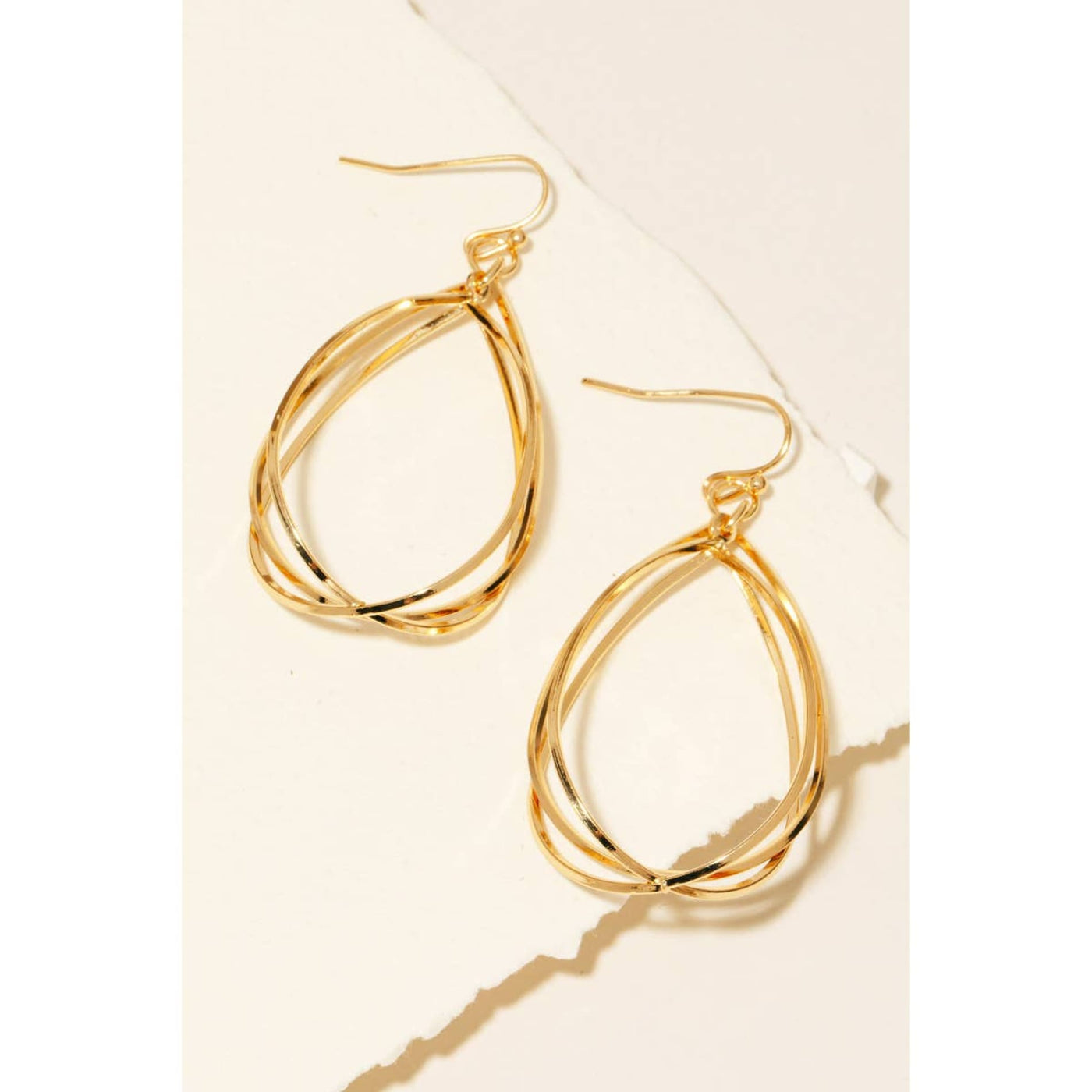 Layered Tear Dangle Earrings - Gold - 190 Jewelry