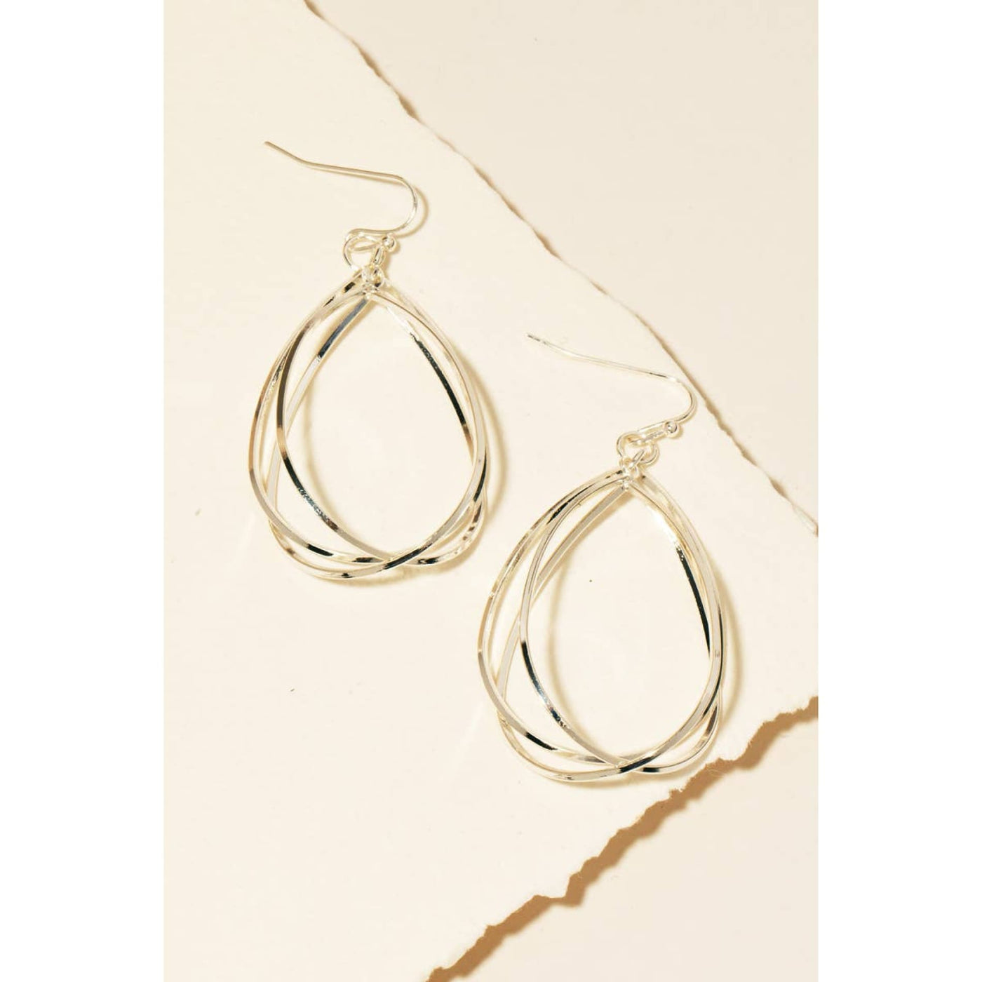 Layered Tear Dangle Earrings - Silver - 190 Jewelry