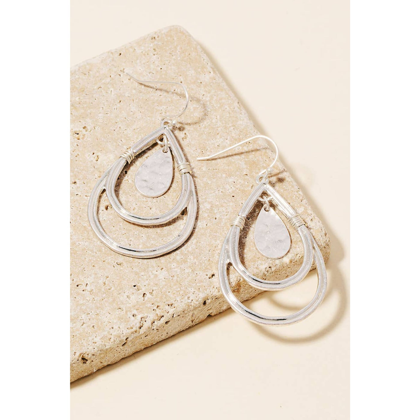 Layered Teardrop Earrings - Silver - 190 Jewelry