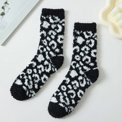 Leopard Patterned Cozy Socks - Black/White - 210 Other Accessories