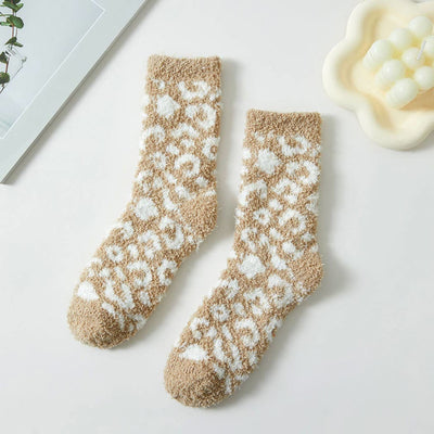 Leopard Patterned Cozy Socks - Tan/White - 210 Other Accessories
