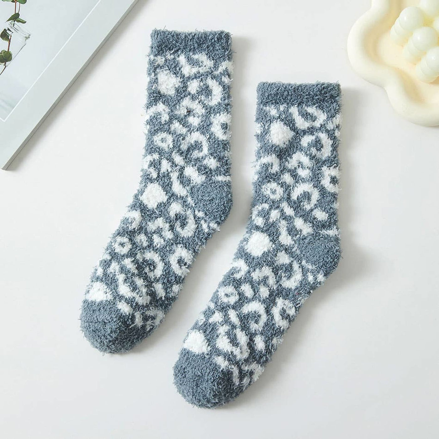 Leopard Patterned Cozy Socks - Grey/White - 210 Other Accessories