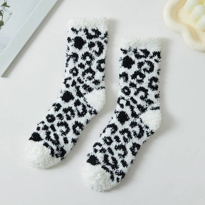 Leopard Patterned Cozy Socks - White/Black - 210 Other Accessories