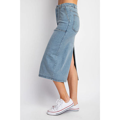 Let’s Not Worry Denim Midi Skirt - 150 Bottoms