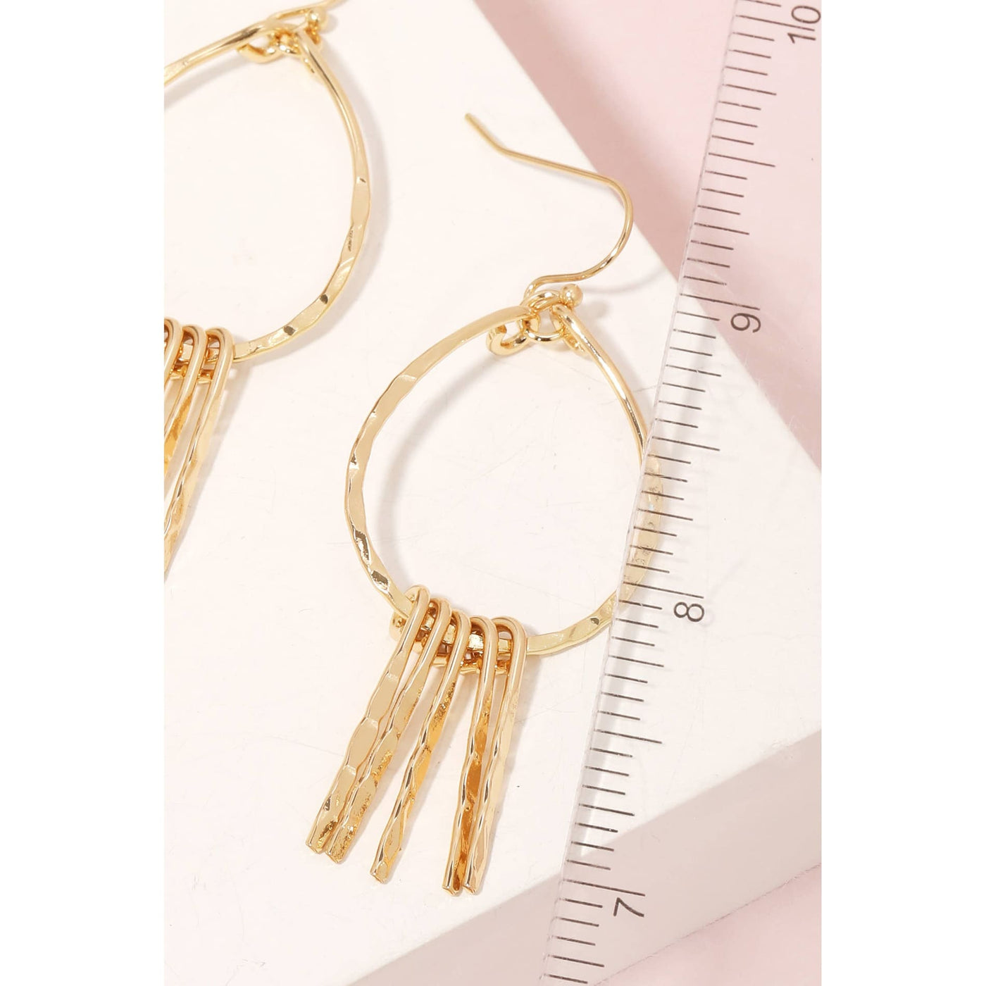 Metallic Bar Fringe Teardrop Earrings - Gold - 190 Jewelry