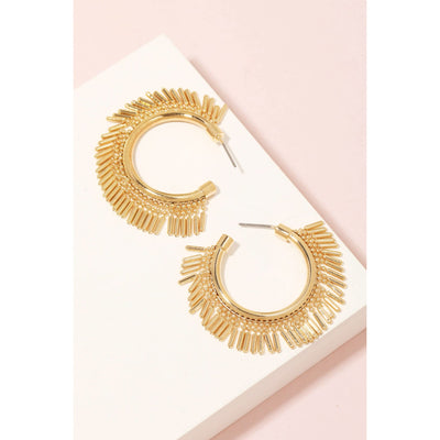 Metallic Fringe Hoop Earrings - Gold - 190 Jewelry