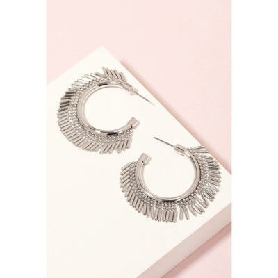 Metallic Fringe Hoop Earrings - Silver - 190 Jewelry