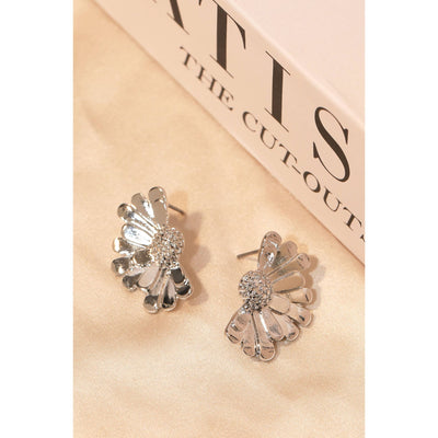 Metallic Half Flower Stud Earrings - Silver - 190 Jewelry